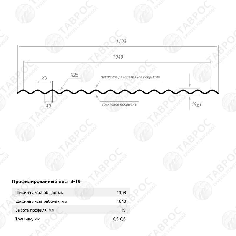 Гофрированный лист В-19 Гладкий полиэстер RAL 6005 (Зелёный мох) 2000*1103*0,5 двухсторонний