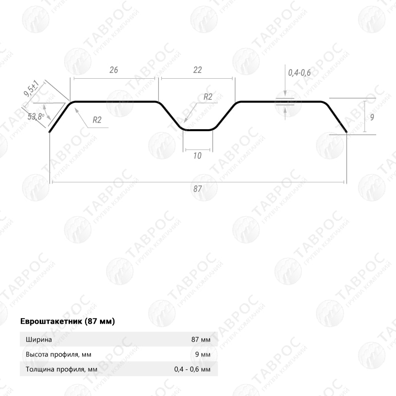 Металлический штакетник Гладкий полиэстер RAL 8017 (Шоколадно-коричневый) 1800*87*0,45 односторонний Фигурный