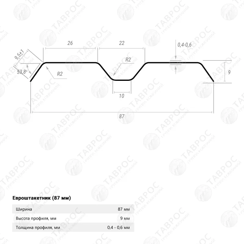 Металлический штакетник Гладкий полиэстер RAL 3005 (Красное вино) 1800*87*0,5 двухсторонний Фигурный