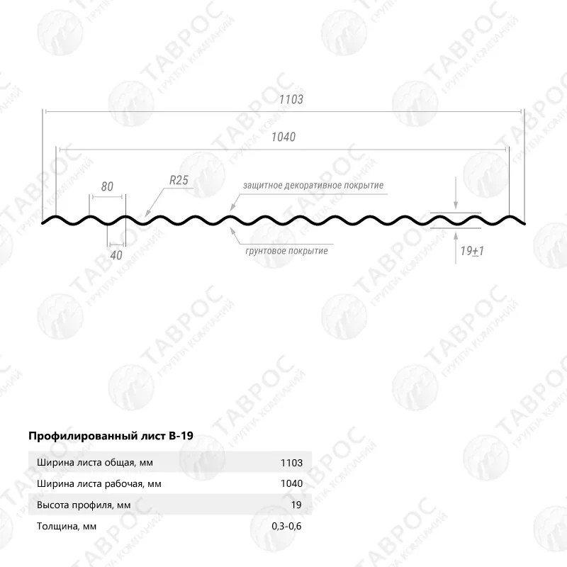 Гофрированный лист В-19 Гладкий полиэстер RAL 9003 (Белый) 3000*1103*0,4 односторонний