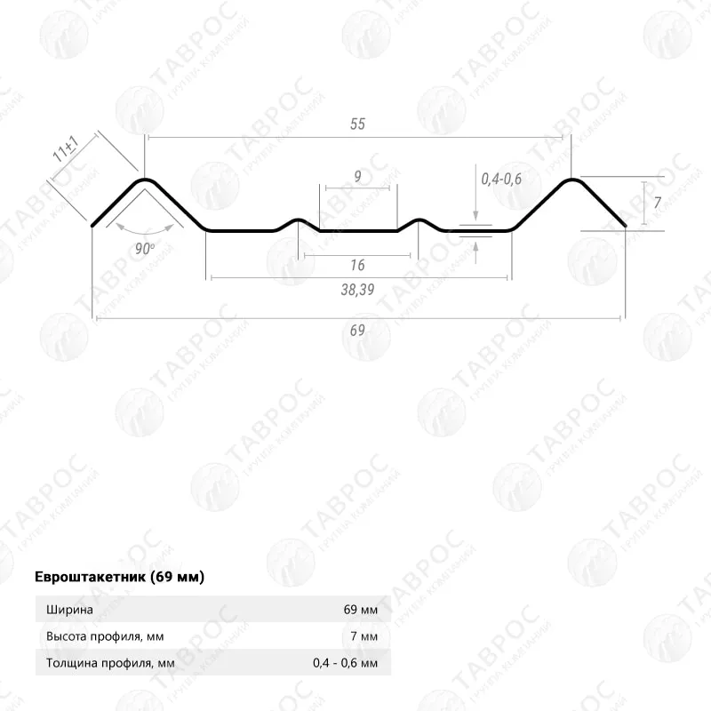 Металлический штакетник Гладкий полиэстер RAL 8017 (Шоколадно-коричневый) 3000*69*0,5 двухсторонний Фигурный