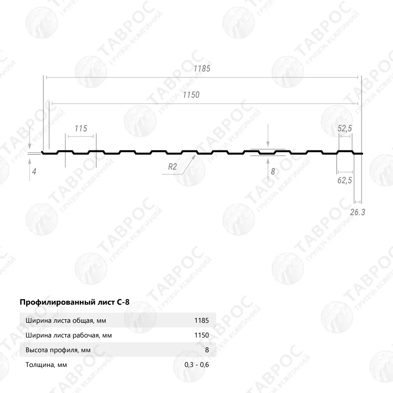 Профнастил С-8 Текстурированный полиэстер RAL 3009 (Красно-коричневый) 1500*1185*0,5 односторонний